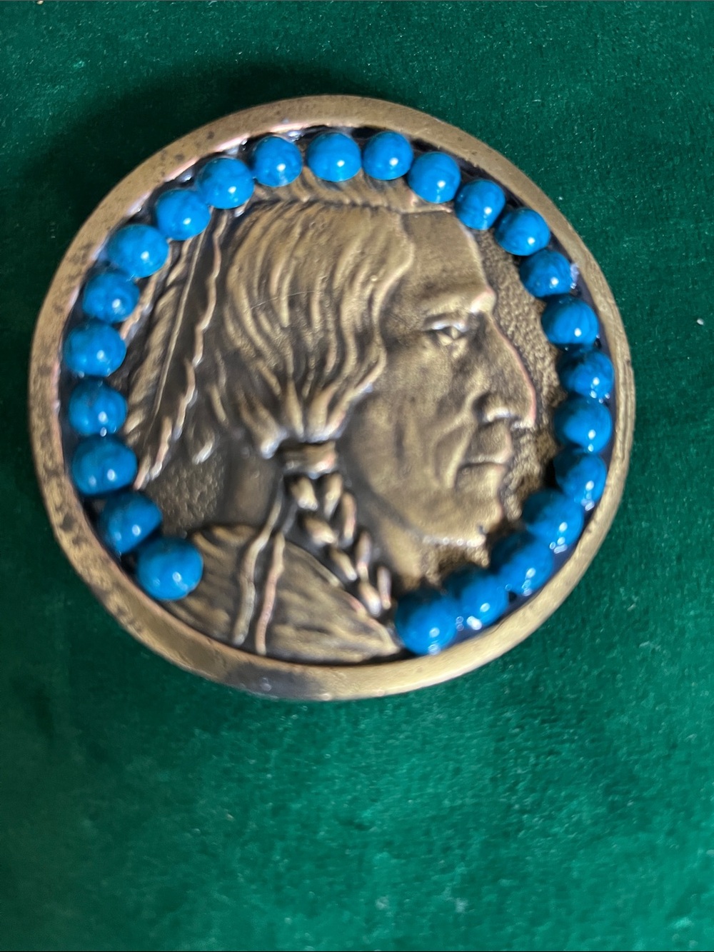 Vintage Turquoise look Native American Profile Concho Belt Buckle
